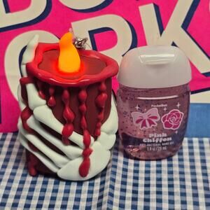 BBW Noise Making LED Candle w. Hand Pocketbac Holder & Pink Chiffon Refill